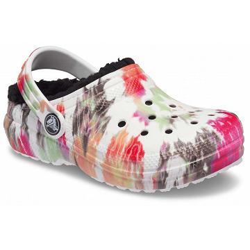 Crocs Classic Lined Tie-Dye Graphic Clog Boys' Slippers White / Multicolor | Australia 1455NWYB